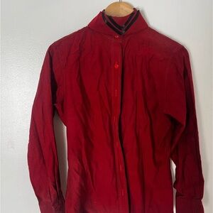 Booyah Hunt Seat Shirt - Red Long Sleeve Button-Up Shirt with Contrast Collar